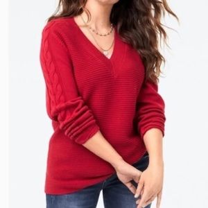 CAbi Red Cable Knit V-Neck Sweater